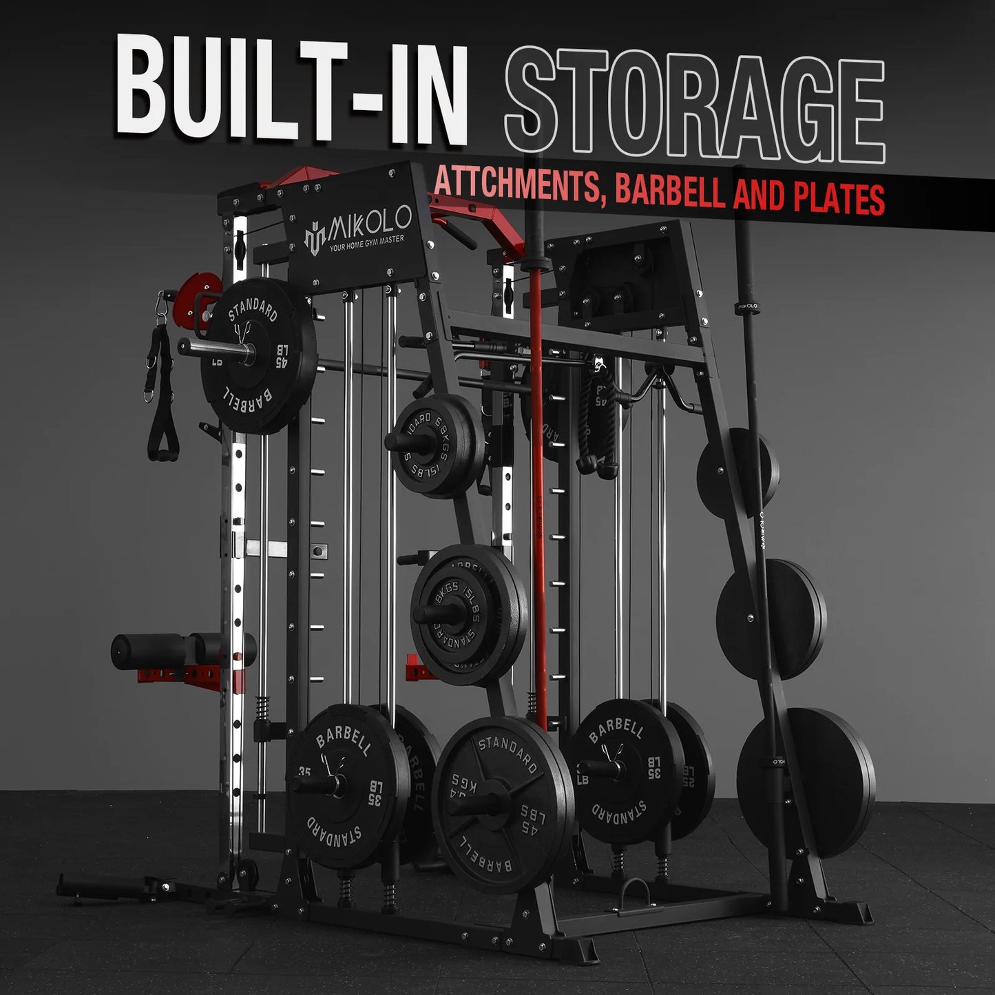 Smith Machine Home Gym, 2200 Lbs Power Rack Cage with 800 Lbs Weight Bench and Cable Crossover System, Weight Bar, 360° Landmine, Home Gym