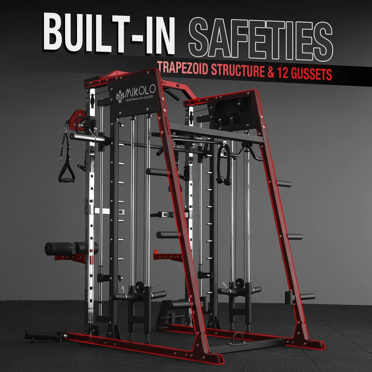 Smith Machine Home Gym, 2200 Lbs Power Rack Cage with 800 Lbs Weight Bench and Cable Crossover System, Weight Bar, 360° Landmine, Home Gym