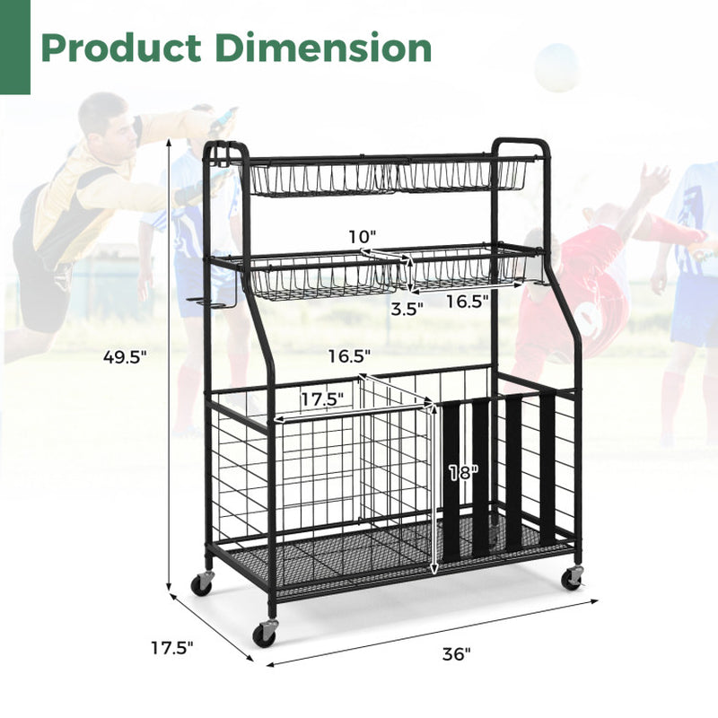 Garage Sports Equipment Organizer with Hooks & Baskets for Basketball